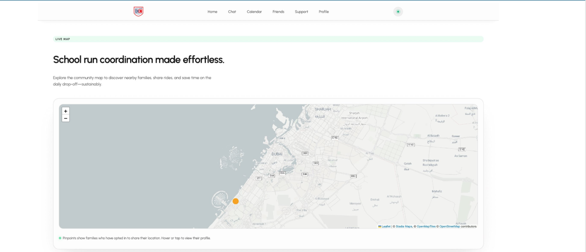 DC CarShare map view for coordinating the school run